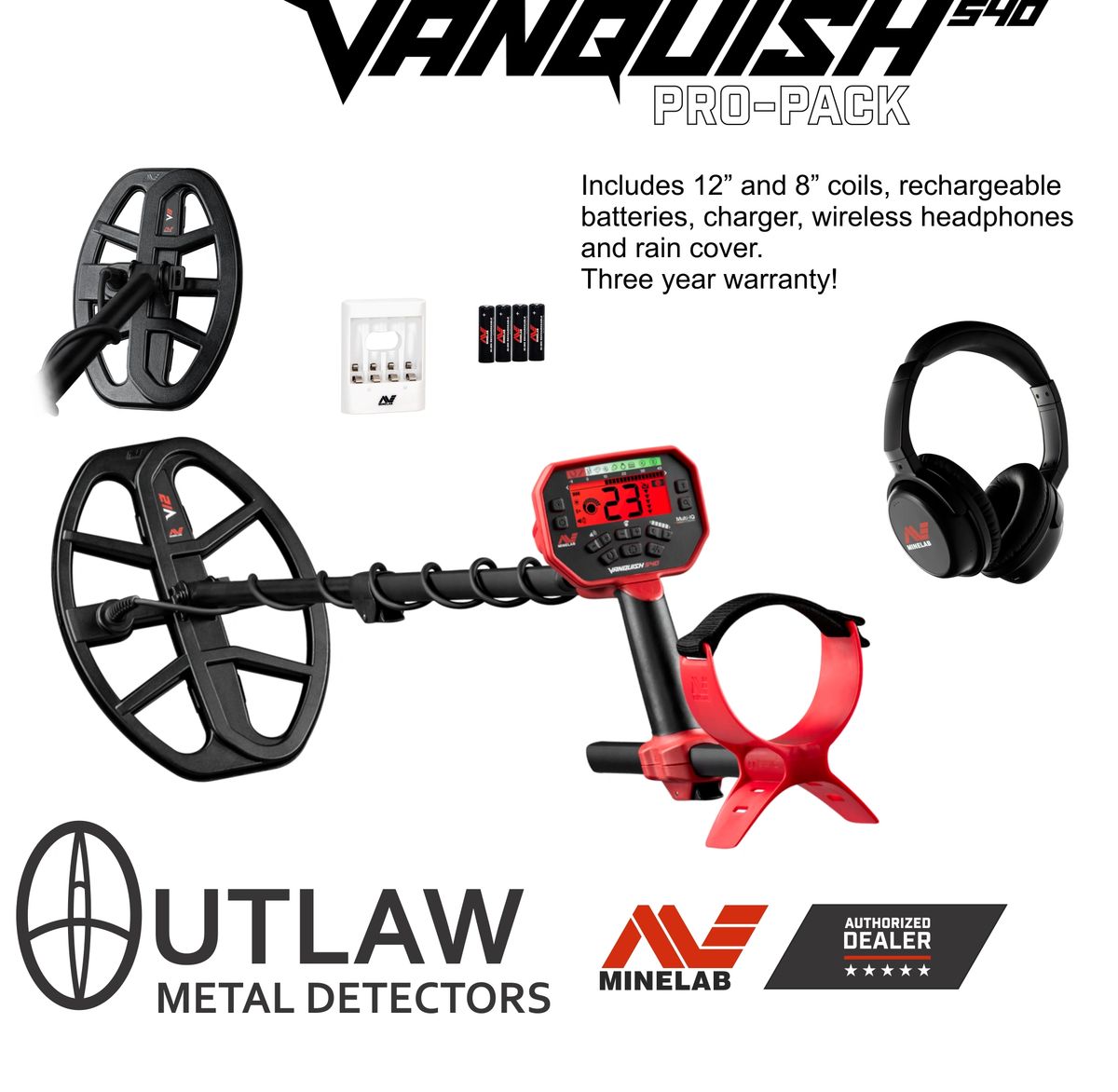 Minelab Vanquish 540 ProPack Metal Detector with two coils, wireless